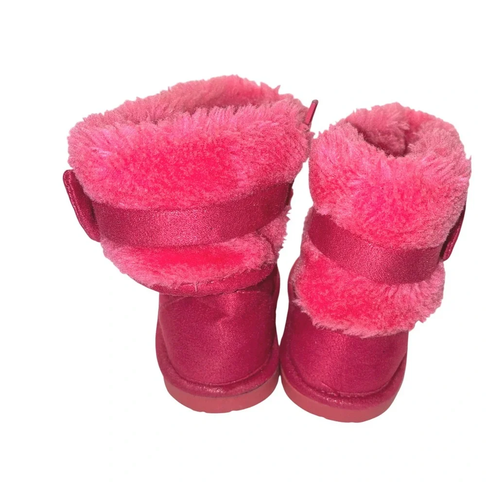 Disney Minnie Mouse Toddler Girls Hot Pink Faux Fur Bow Winter Boots Size 4
